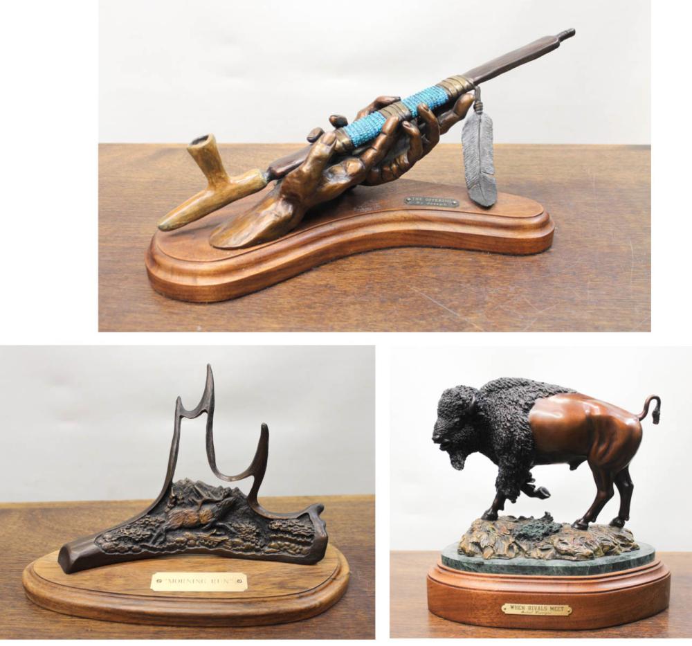 THREE WESTERN BRONZE SCULPTURES: