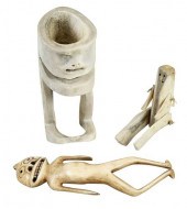 THREE WHALEBONE INUIT CARVED F