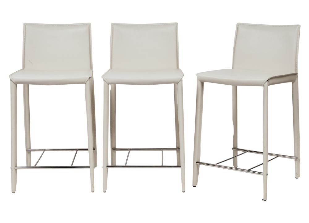 THREE WHITE AND CHROMED METAL