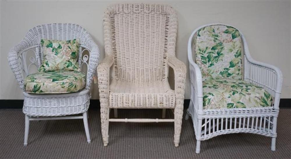 THREE WHITE PAINTED WICKER