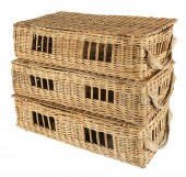 THREE WICKER PIGEON BASKETSone