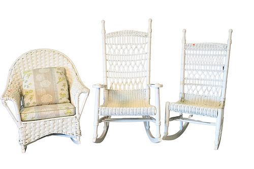 THREE WICKER ROCKERS.Three Wicker