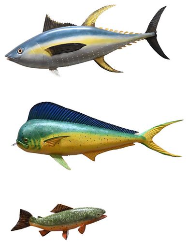 THREE WILLIAM GALLAGHER WOOD FISH