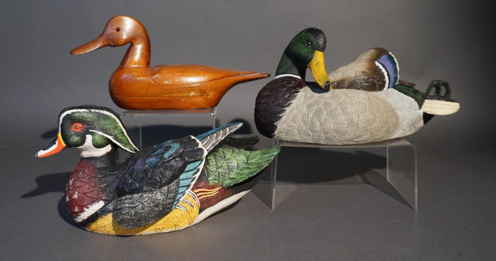THREE WOOD DUCK DECOYS, ONE