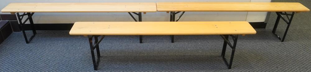 THREE WOOD FOLDING BENCHES, 18 X 70