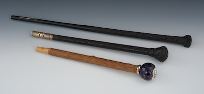 Three Wood Parasol Handles Two dark