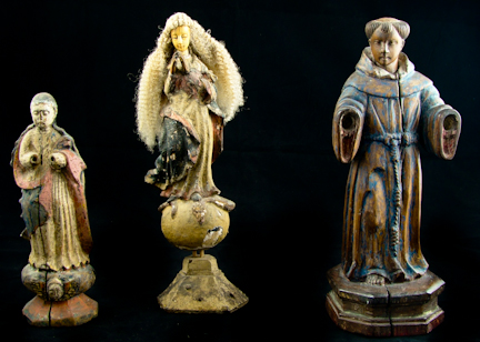 THREE WOOD SANTOS FIGURES including