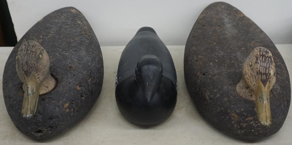 THREE WOODEN DUCK DECOYS, SIGNED H.