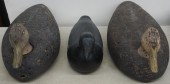 THREE WOODEN DUCK DECOYS, SIGN