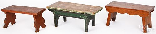 THREE WOODEN FOOTSTOOLS,