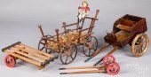 THREE WOODEN TOY CARTS AND WAG