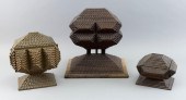 THREE WOODEN TRAMP ART BOXES H