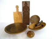 Three wooden treen bowls; two