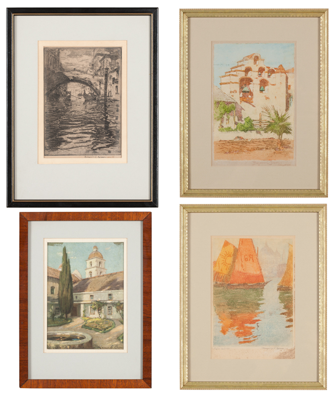 Three works: Venice bridge Red