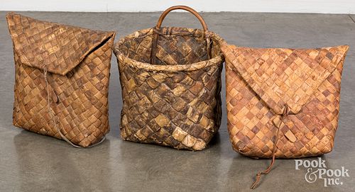 THREE WOVEN BIRCH BARK PACK
