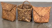 THREE WOVEN BIRCH BARK PACK BA