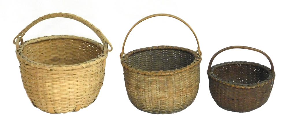 THREE WOVEN SPLINT BASKETS,