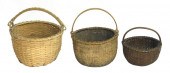 THREE WOVEN SPLINT BASKETS, AM