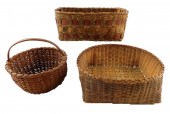THREE WOVEN SPLINT BASKETS, AM