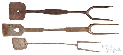 THREE WROUGHT IRON COMBINATION FORK