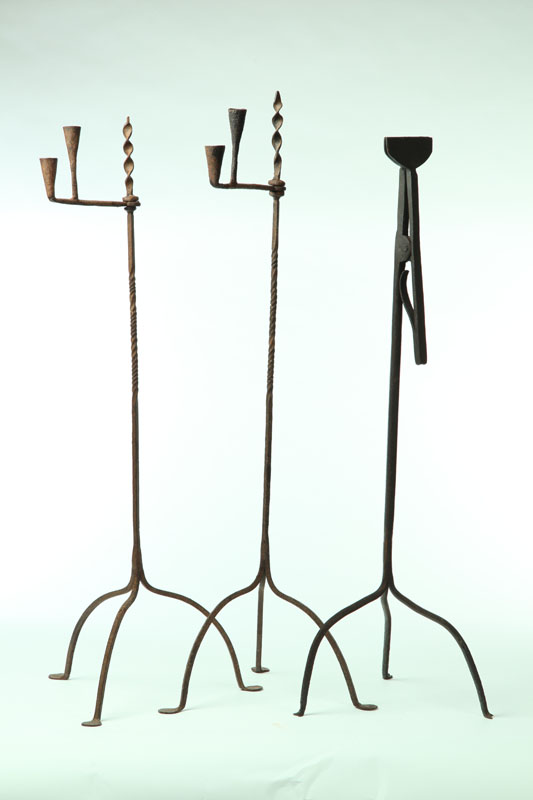 THREE WROUGHT IRON LIGHTING