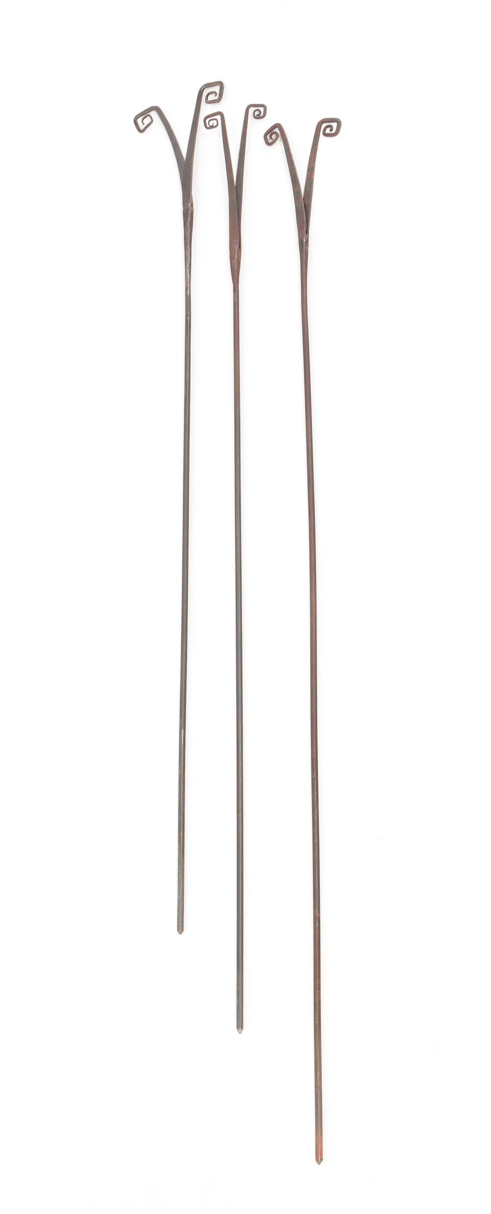 THREE WROUGHT IRON RUSH LIGHT