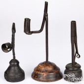 THREE WROUGHT IRON RUSH LIGHTS