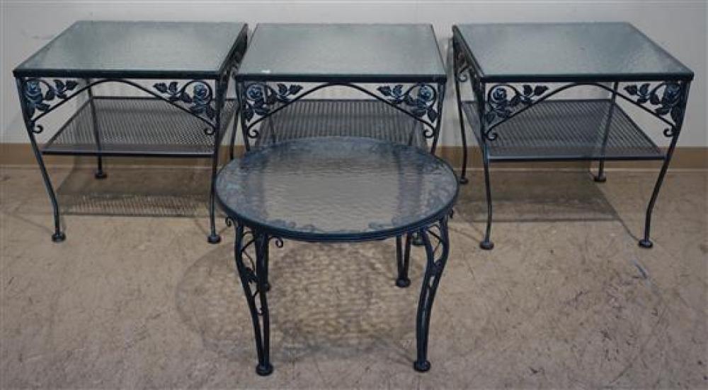 THREE WROUGHT IRON SQUARE TABLES