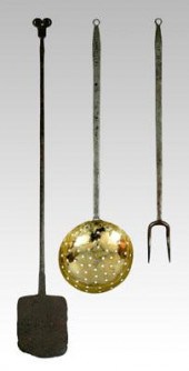 Three wrought iron utensils: w