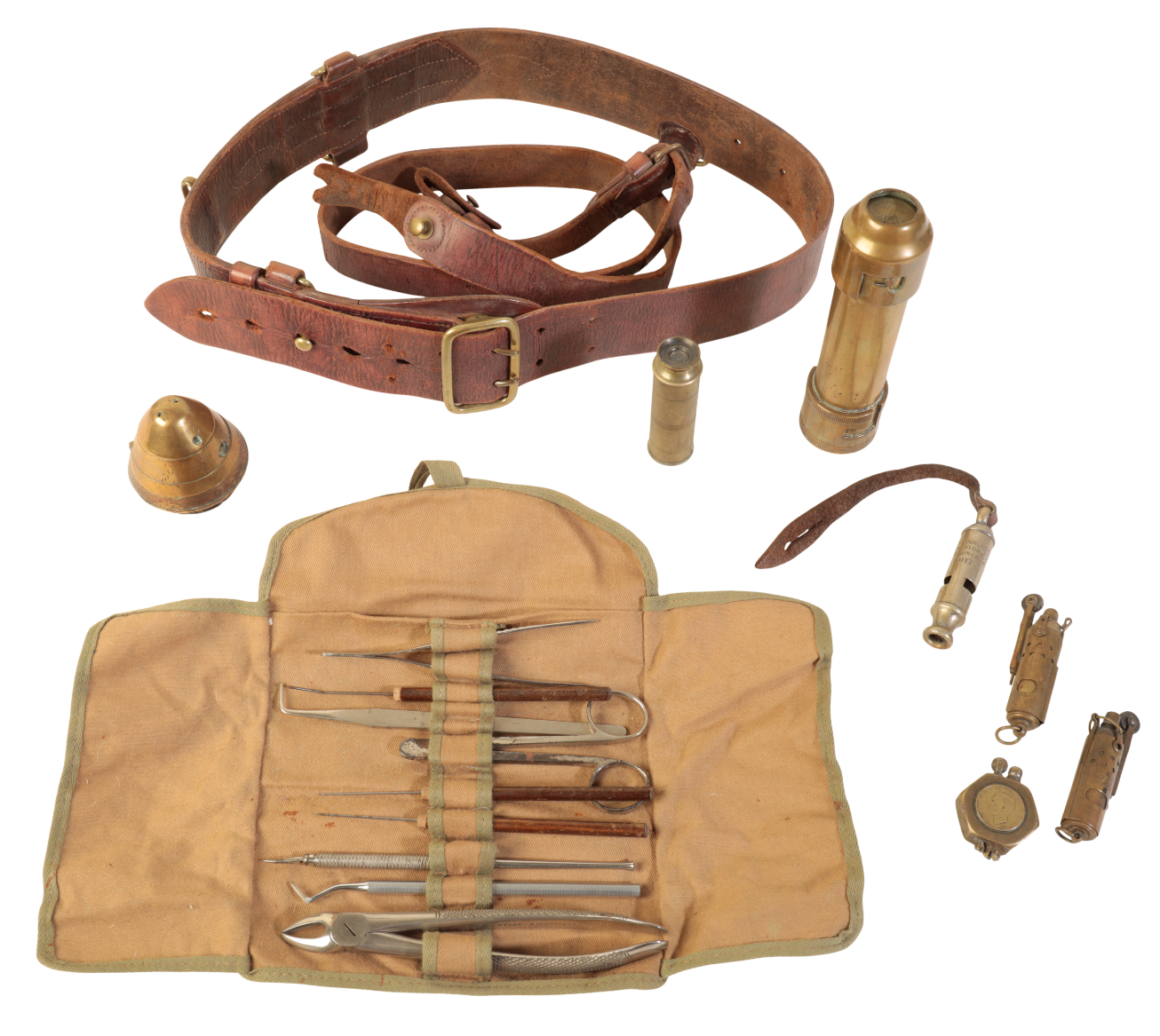 THREE WWI TRENCH LIGHTS a Sam Brown