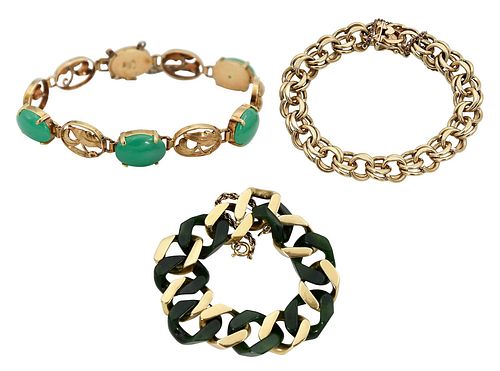 THREE YELLOW GOLD AND GEMSTONE