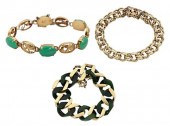 THREE YELLOW GOLD AND GEMSTONE