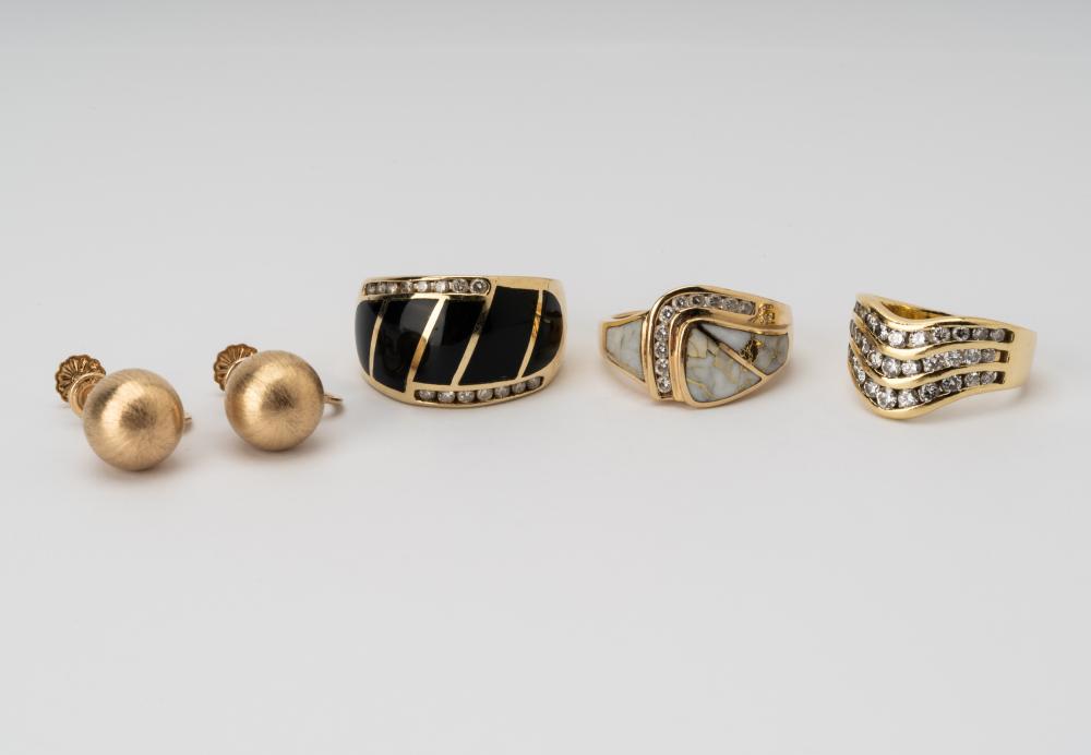 THREE YELLOW GOLD, DIAMOND &