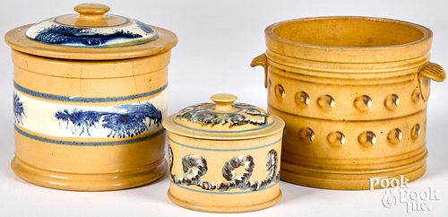 THREE YELLOWWARE CANISTERSThree