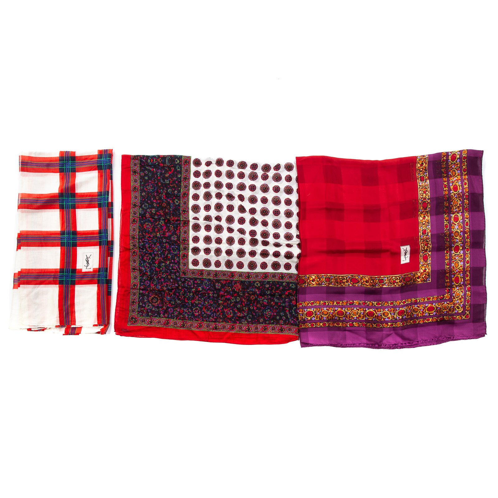 THREE YVES SAINT LAURENT SCARVES 1)