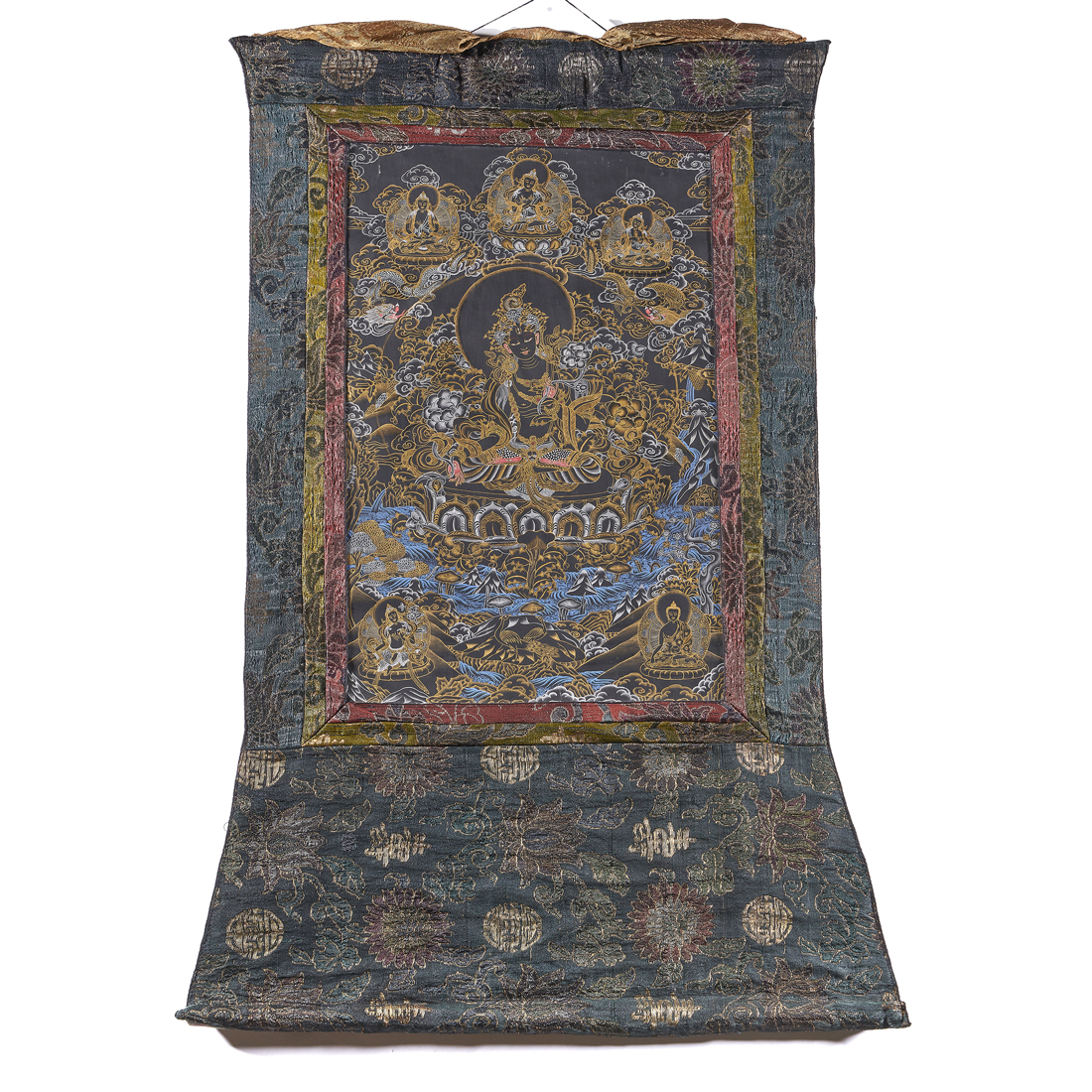TIBETAN BLACK-GROUND THANGKA