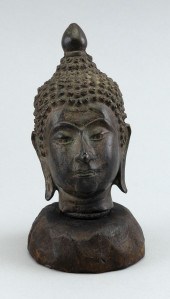 TIBETAN BRONZE BUDDHA HEAD 19T