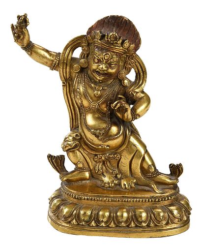 TIBETAN BRONZE GILT FIGURE OF