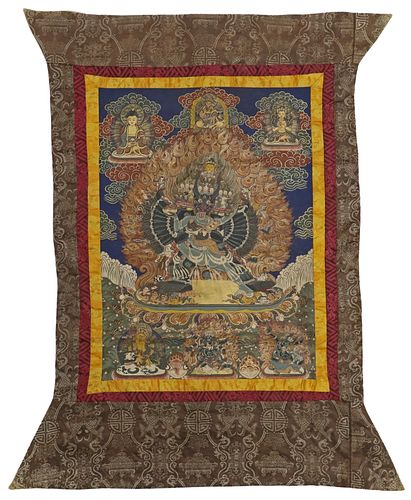 TIBETAN BUDDHIST PAINTED THANGKA,