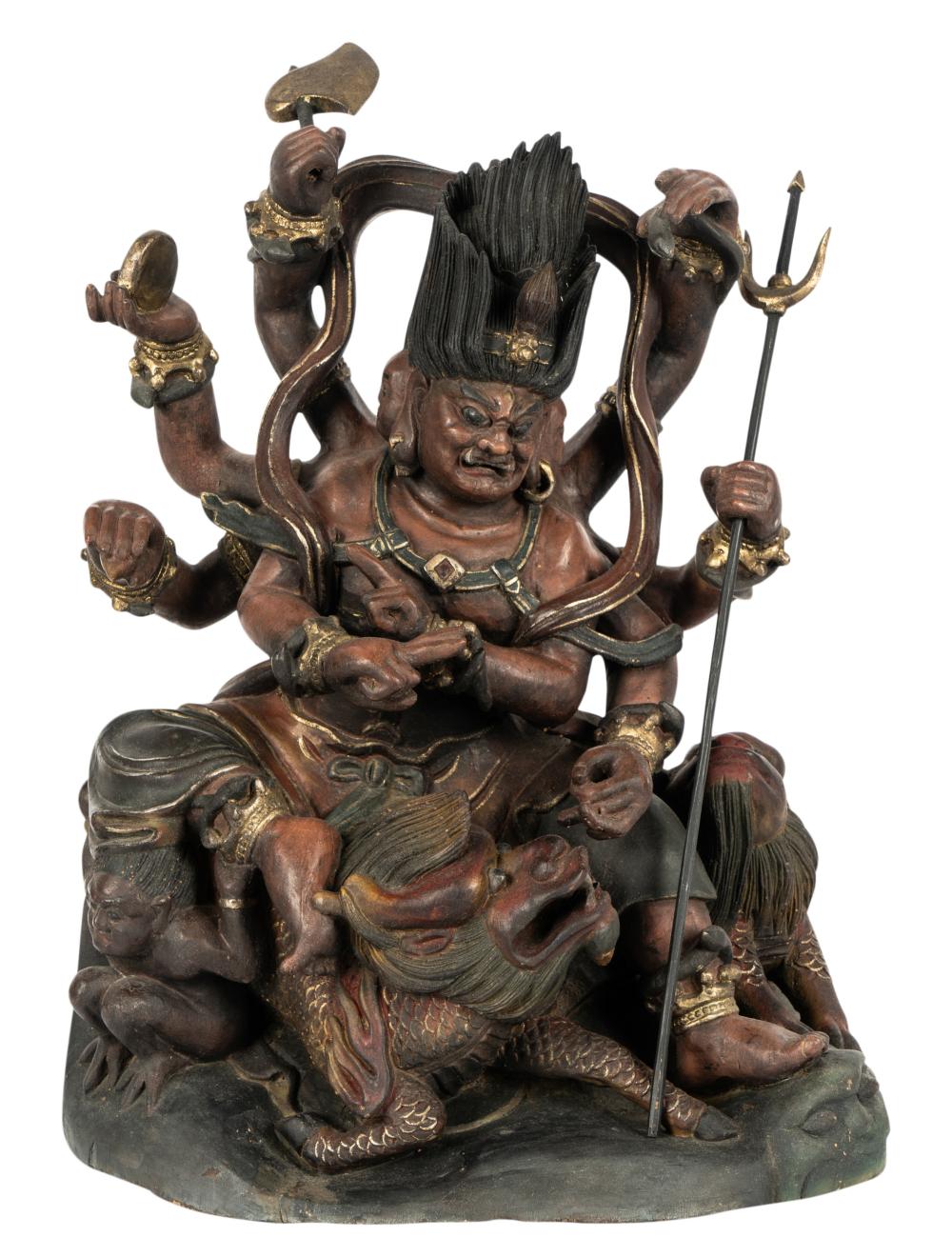 TIBETAN CARVED AND PAINTED WOOD