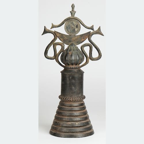 TIBETAN CAST BRONZE STUPA, 13TH