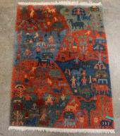 TIBETAN FIGURAL RUG, 5 FT 9 IN