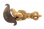 TIBETAN GILT BRONZE AND STEEL