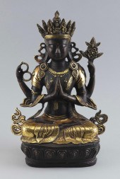 TIBETAN GILT-BRONZE FIGURE OF