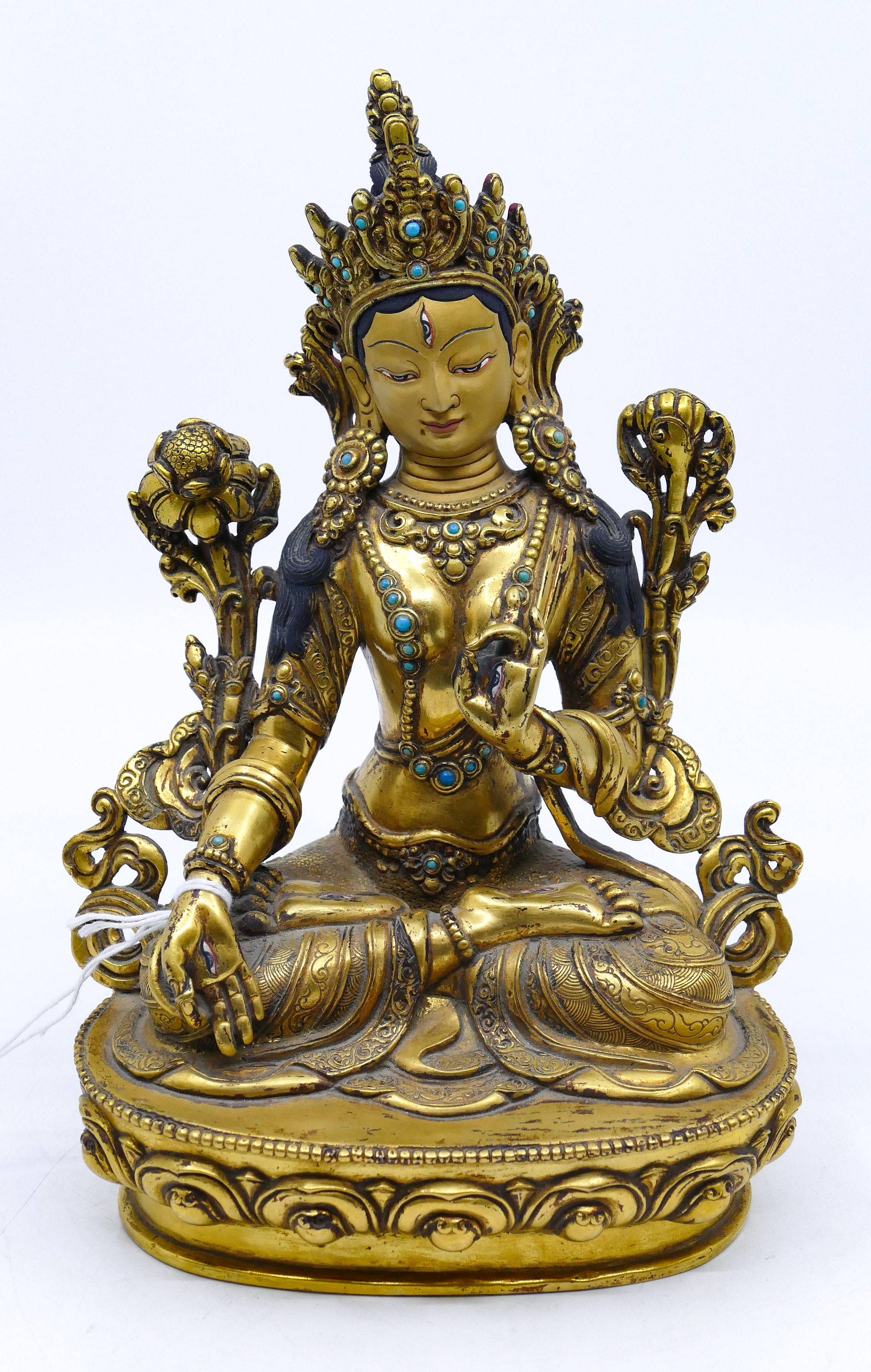 Tibetan Gilt Bronze Jeweled