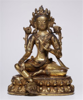 TIBETAN GILT BRONZE SEATED TAR
