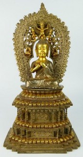 TIBETAN GILT & SILVERED BRONZE