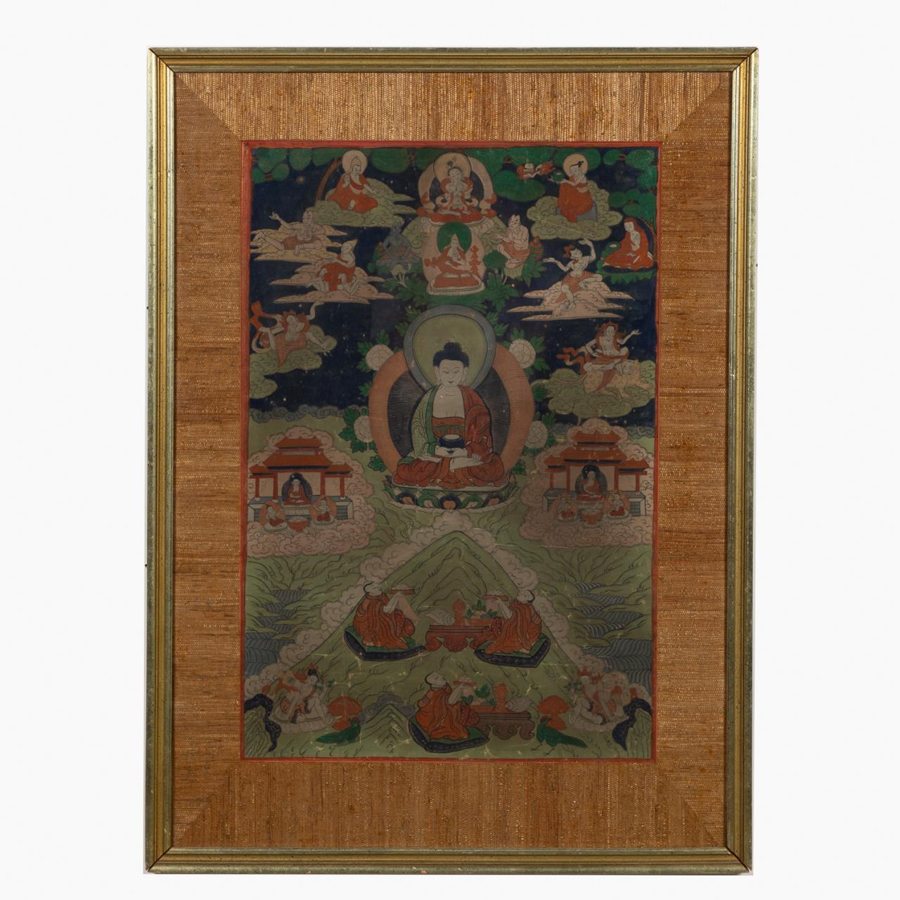 TIBETAN GOUACHE THANGKA PAINTING OF
