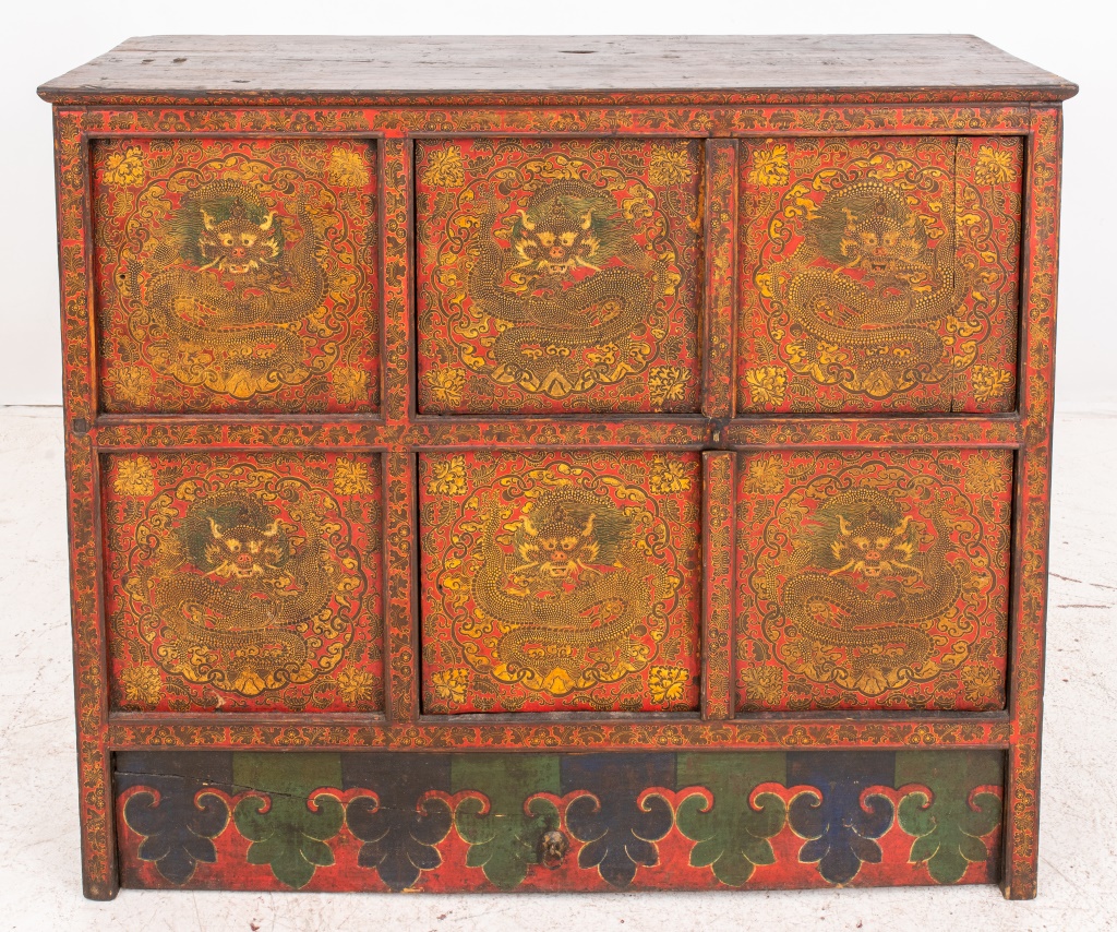 TIBETAN MONASTERY PAINTED WOOD