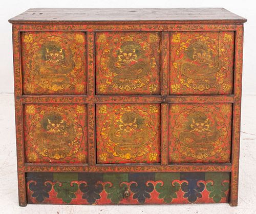 TIBETAN MONASTERY PAINTED WOOD